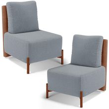 Kit 02 Poltronas Decorativas Sala de Estar Living Hungria L02 Couríssimo Camel Bouclê Cinza - Lyam