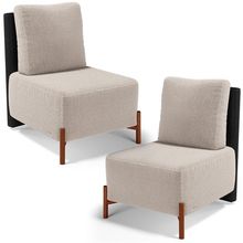 Kit 02 Poltronas Decorativas Sala de Estar Living Hungria L02 Couríssimo Preto Bouclê Creme - Lyam