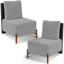 Kit 02 Poltronas Decorativas Sala de Estar Living Hungria L02 Couríssimo Preto Suede Cinza - Lyam