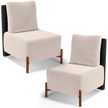 Kit 02 Poltronas Decorativas Sala de Estar Living Hungria L02 Couríssimo Preto Suede Bege - Lyam