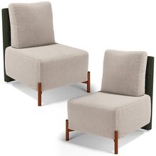 Kit 02 Poltronas Decorativas Sala de Estar Living  Hungria L02 Couríssimo Verde Bouclê Creme - Lyam