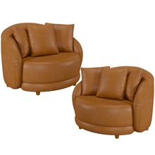 Kit 02 Poltronas Decorativa Sala de Estar Fixa Pés Madeira Witta M03 Couríssimo Whisky - Lyam Decor