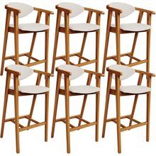 Kit 06 Banquetas Alta Para Cozinha Bancada Bar Sala de Jantar Fixa Cecília L02 Linho Cru - Lyam