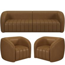 Kit Sofá 05 Lugares Para Sala 332 cm com 02 Poltronas Lazio M03 Couríssimo Whisky - Lyam Decor