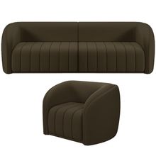 Kit Sofá 4 Lugares Para Sala Estar 292 cm com 01 Poltrona Lazio M03 Veludo Marrom - Lyam Decor