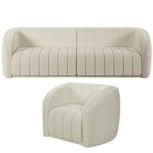 Kit Sofá 5 Lugares Para Sala Estar 332 cm com 01 Poltrona Lazio M03 Bouclê Bege Claro - Lyam Decor