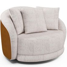 Poltrona Decorativa Sala Estar Base Giratória Witta M03 Couríssimo Whisky Linho Bege - Lyam Decor
