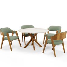 Mesa De Jantar Redonda Cora 120cm Off White M04 com 04 Cadeiras Living Suran Bouclê Oliva - Lyam
