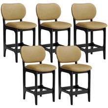 Kit 05 Banquetas Baixa Bar Cozinha E Sala De Jantar Fixa Betta L02 Preto Couríssimo Casco Fendi - Lyam Decor