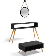 Kit Aparador com Mesa de Centro Mônaco E Espelho Adnet 54cm Preto L03 Preto - Lyam Decor