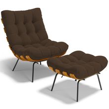 Poltrona Costela L02 com Puff Sala de Estar Suede Marrom - Lyam Decor