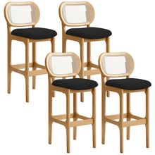 Kit 04 Banquetas Altas Para Cozinha Bancada Sala Tela Betta Fixa L02 Bouclê Preto - Lyam