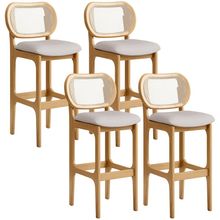Kit 04 Banquetas Altas Para Cozinha Bancada Sala Tela Betta Fixa L02 Linho Bege - Lyam