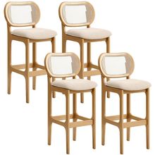 Kit 04 Banquetas Altas Para Cozinha Bancada Sala Tela Betta Fixa L02 Suede Bege - Lyam