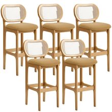 Kit 05 Banquetas Altas Para Cozinha Bancada Sala Tela Betta Fixa L02 Bouclê Mostarda - Lyam