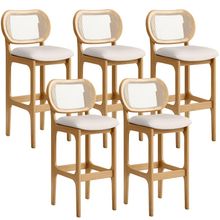 Kit 05 Banquetas Altas Para Cozinha Bancada Sala Tela Betta Fixa L02 Linho Cru - Lyam