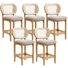 Kit 5 Banquetas Baixa Bar Cozinha Sala de Jantar Betta L02 Mel Tela Bouclê Creme - Lyam Decor