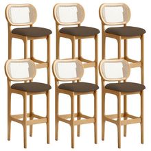 Kit 06 Banquetas Altas Para Cozinha Bancada Sala Tela Betta Fixa L02 Suede Marrom - Lyam