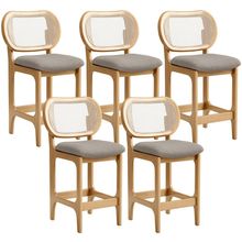 Kit 5 Banquetas Baixa Bar Cozinha Sala de Jantar Betta L02 Mel Tela Linho Bege - Lyam Decor