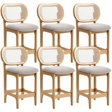 Kit 6 Banquetas Baixa Bar Cozinha Sala de Jantar Betta L02 Mel Tela Bouclê Creme - Lyam Decor