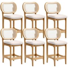 Kit 6 Banquetas Baixa Bar Cozinha Sala de Jantar Betta L02 Mel Tela Linho Cru - Lyam Decor