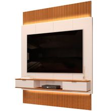 Painel Para TV 75 Pol com Bancada Suspensa e LED Bit D05 Freijó Off White - Lyam Decor