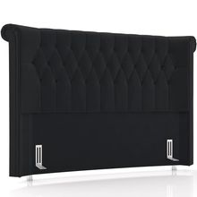 Cabeceira Cama Box King 195cm Estofada Meora P05 Veludo Preto - Lyam Decor