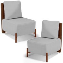 Kit 02 Poltronas Decorativas Sala de Estar Living Hungria L02 Couríssimo Marrom Linho Cinza - Lyam