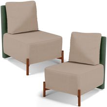 Kit 02 Poltronas Decorativas Sala Estar Living Hungria L02 Couríssimo Verde Linho Bege Escuro - Lyam