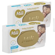 Lenço Umedecido Mili Love &amp; Care Premium  2  Pacotes c/ 100  (0% álcool e parabenos)