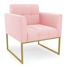 Poltrona Elisa Suede Rosa Bebê Base Metálica Industrial Dourado - D&#039Rossi
