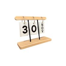 Calendário de Mesa Base de Madeira Permanente C/ Argolas Cartões Dia e Mês Decoração Escritório Home Office