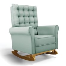 Poltrona de Amamentação com Balanço Manu Veludo Verde Turquesa TB112 Base de Madeira - D&#039Rossi