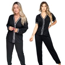 Kit 2 Pijamas Femininos Longos Outono Inverno Abertos