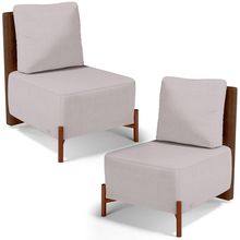 Kit 02 Poltronas Decorativas Sala de Estar Living Hungria L02 Couríssimo Marrom Linho Bege - Lyam