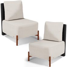 Kit 02 Poltronas Decorativas Sala de Estar Living Hungria L02 Couríssimo Preto Linho Cru - Lyam