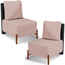Kit 02 Poltronas Decorativas Sala de Estar Living Hungria L02 Couríssimo Preto Linho Rosê - Lyam