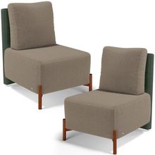 Kit 02 Poltronas Decorativas Sala de Estar Living Hungria L02 Couríssimo Verde Bouclê Bege - Lyam
