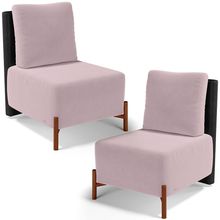 Kit 02 Poltronas Decorativas Sala de Estar Living Hungria L02 Couríssimo Preto Suede Rosê - Lyam