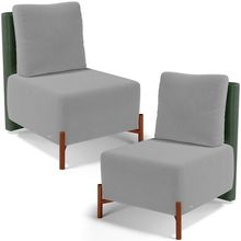 Kit 02 Poltronas Decorativas Sala de Estar Living Pés Madeira Hungria L02 Couríssimo Verde Suede Cinza - Lyam