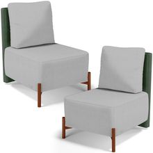 Kit 02 Poltronas Decorativas Sala de Estar Living Hungria L02 Couríssimo Verde Linho Cinza - Lyam