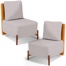 Kit 02 Poltronas Decorativas Sala de Estar Living Hungria L02 Couríssimo Whisky Linho Bege - Lyam
