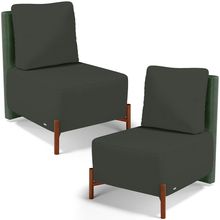 Kit 02 Poltronas Decorativas Sala de Estar Living Pés Madeira Hungria L02 Couríssimo Verde Linho Verde Musgo - Lyam