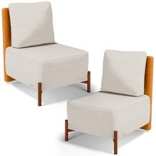Kit 02 Poltronas Decorativas Sala de Estar Living Hungria L02 Couríssimo Whisky Linho Cru - Lyam