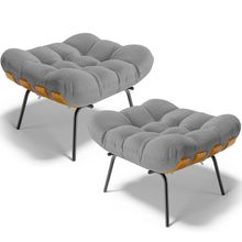 Kit 2 Puff's Decorativos Sala de Estar Costela L02 Bouclê Cinza - Lyam Decor