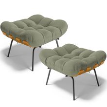 Kit 2 Puff's Decorativos Sala de Estar Costela L02 Bouclê Oliva - Lyam Decor