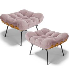 Kit 2 Puff's Decorativos Sala de Estar Costela L02 Bouclê Rosê - Lyam Decor