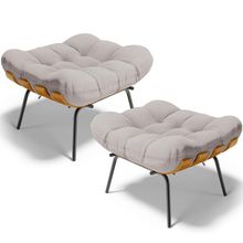 Kit 2 Puff's Decorativos Sala de Estar Costela L02 Linho Bege - Lyam Decor