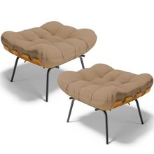 Kit 2 Puff's Decorativos Sala de Estar Costela L02 Linho Bege Escuro - Lyam Decor