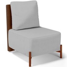 Poltrona Decorativa Sala de Estar Living Pés Madeira Hungria L02 Couríssimo Marrom Linho Cinza - Lyam